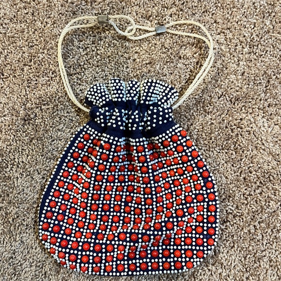 Handbags - Beaded wristlet bag drawstring 1970’s purse multicolor lightweight tote Vintage